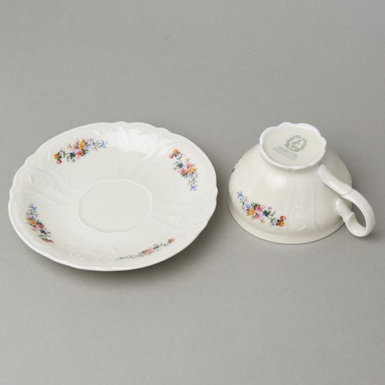 Šálek a podšálek čajový 205 ml / 15,5 cm, Thun 1794, karlovarský porcelán, BERNADOTTE ivory + kytičky