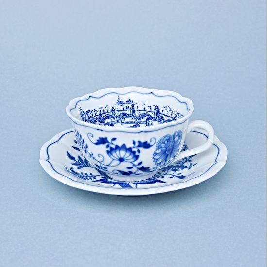 Cup + saucer tea Prague Charles Bridge 200 ml / 15,5 cm tea, 1 pcs., Original Blue Onion pattern