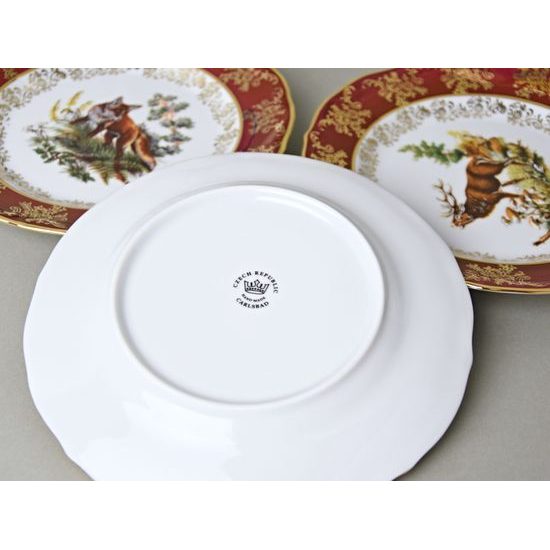 Dinner set for 6 pers., Hunting - ruby, Carlsbad porcelain