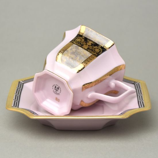 Šálek 110 ml + podšálek 14 cm Empír, dekor 568, Růžový porcelán z Chodova