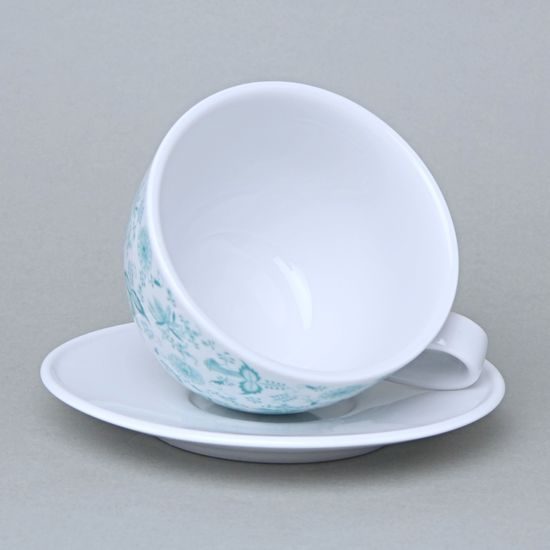 Šálek 480 ml široký a podšálek 17 cm Milada, Fragmenty cibuláku, zelený, Český porcelán a.s.
