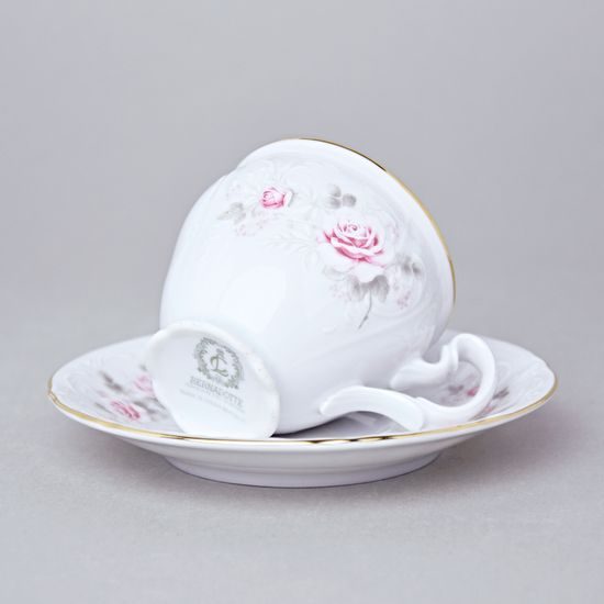 Gold line: Cup coffee and saucer 150 ml / 14 cm, Thun 1794 Carlsbad porcelain, BERNADOTTE roses