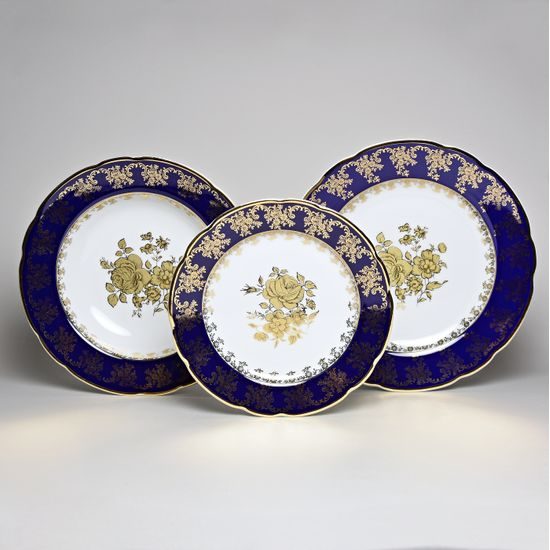 Mary-Anne 431: Plate set for 6 pers., cobalt + gold rose, Leander 1907