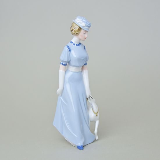 Lady with Greyhound 7,5 x 9 x 24 cm, Luxor, Porcelain Figures Duchcov