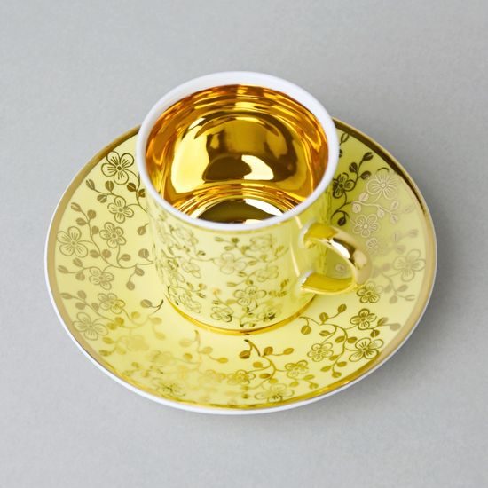 Šálek 100 ml mocca a podšálek 11,5 cm Sabina, vnitřní zlacení, žlutý, Leander Loučky