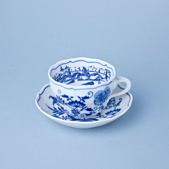 Cup + saucer B 210 ml / 14 cm, Prague Charles Bridge, Original Blue Onion pattern