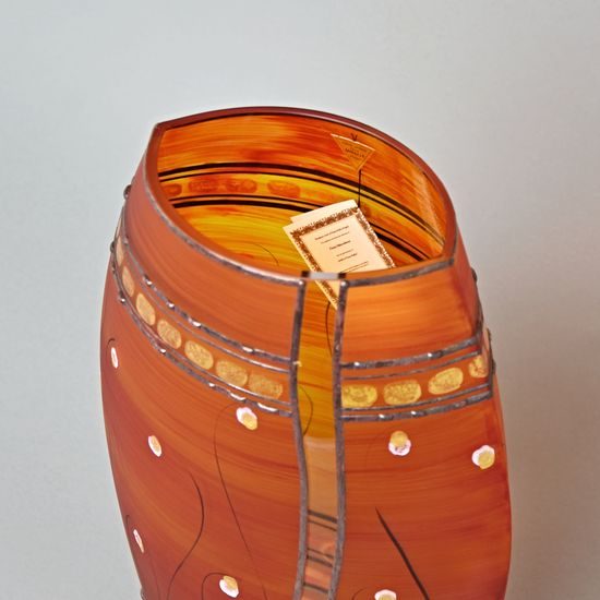 Studio Miracle: Váza oranžovo - červená, 30 cm, ruční dekorace Vlasta Voborníková