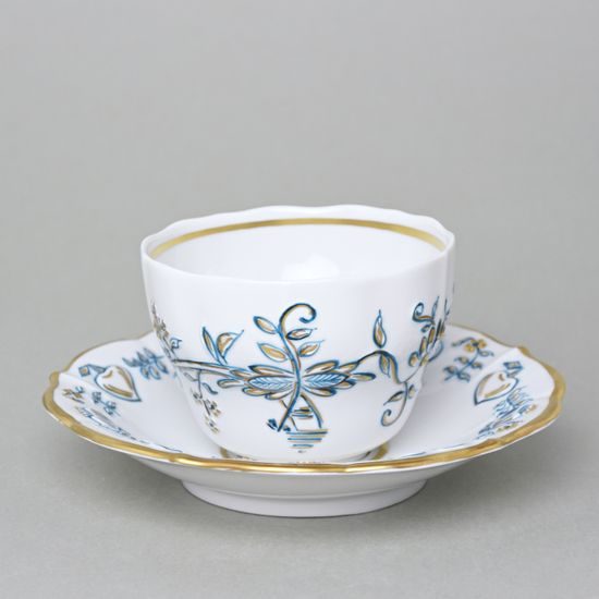 Elegance: Cup 0,21 l + saucer 16 cm, Gold + Petrol blue, Hand-decorated by Vilém Janoušek, Český porcelán a.s