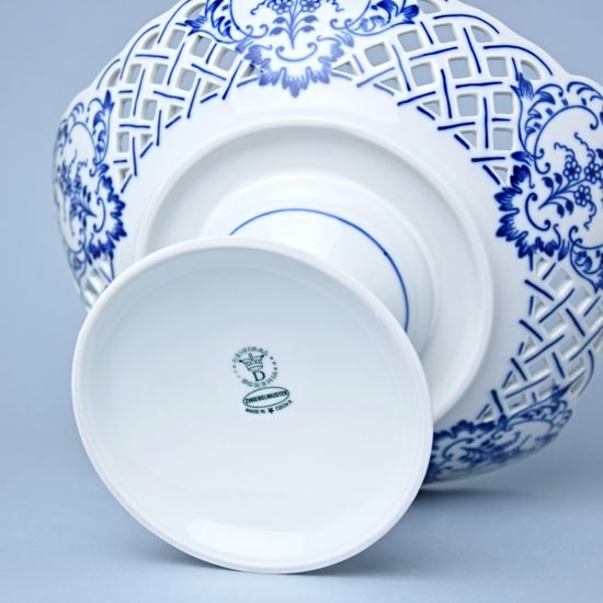 Dish pentagonal perforated with stand 24 cm, Original Blue Onion Pattern