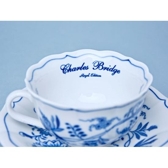 Cup + saucer tea Prague Charles Bridge 200 ml / 15,5 cm tea, 1 pcs., Original Blue Onion pattern
