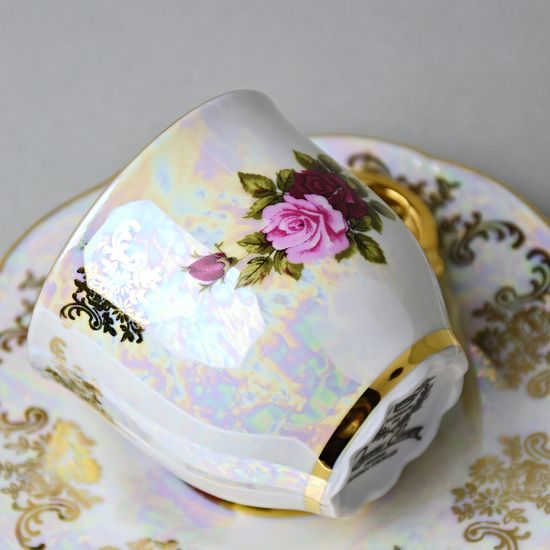 Šálek 110 ml a podšálek 120 mm espresso, Cecily, zlatý listr, Carlsbad