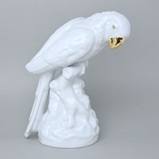 Papoušek 16 x 24,5 x 30 cm, Bílá + zlato, malá prasklinka, Porcelánové figurky Duchcov