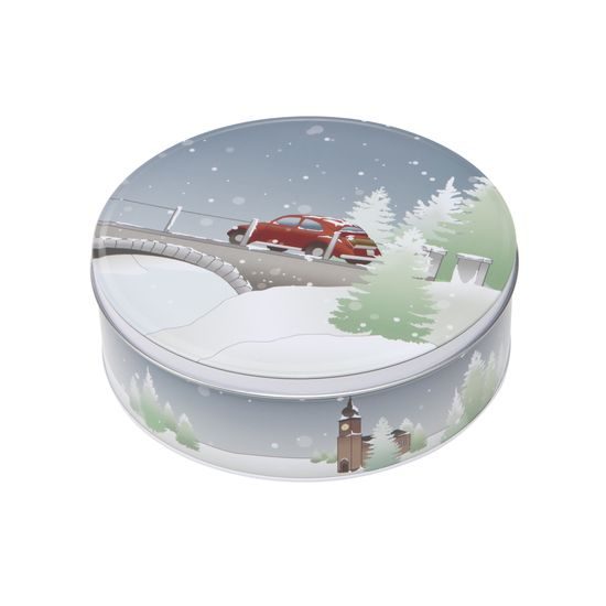 Biscuit box Driving Home - 22 / 7 cm, Nordic Christmas, metal, Goebel