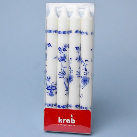 Set of 4 candles 23,5 cm with Blue onion decor, KRAB Brno