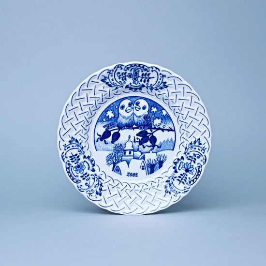 Vánoční / výroční talíř 2002 závěsný 18 cm, reliéfní, Cibulák, originální z Dubí