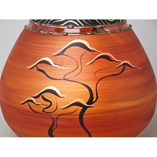 Studio Miracle: Vase Bulb Red-Orange, Glitter, 16,5 cm, Hand-decorated by Vlasta Voborníková