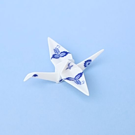 Origami - Jeřáb "z papíru" - porcelánová figurka pro štěstí 8 x 7,5 x 2,5 cm, cibulák, Český porcelán a.s.