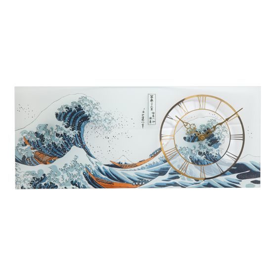 Wall clock 48 x 20 cm, Glass, The Great Wave, K. Hokusai, Goebel Artis Orbis