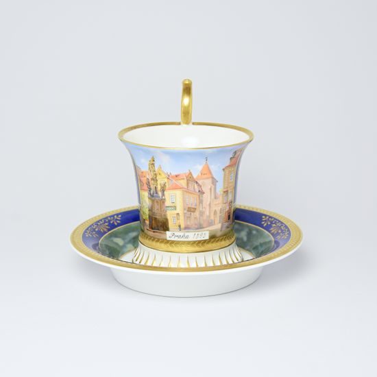 Cup and Saucer Johan Prague 1895, 200 ml, Gold Etching, hand-painted by Roman Široký, Haas a Czjzek Porcelain