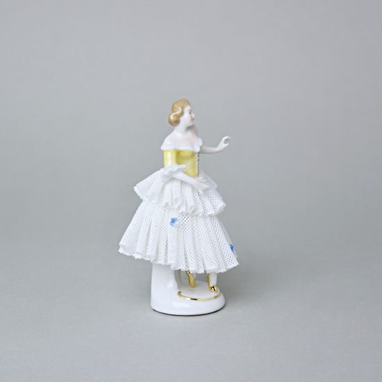 Tanečnice s krajkou (žlutá) 8 x 6 x 12 cm, Kurt Steiner, Porcelánové figurky Unterweissbacher
