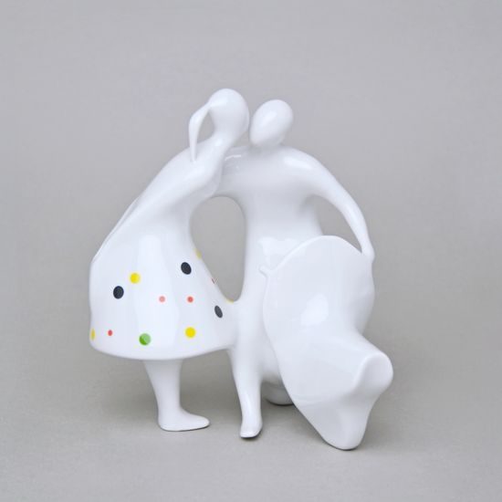 Milenci na skútru 14,5 x 12,5 x 16,5 cm, Bílá + barevné puntíky, Porcelánové figurky Duchcov