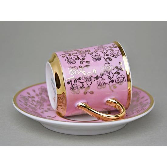 Šálek 100 ml mocca a podšálek 11,5 cm Sabina, vnitřní zlacení, růžový, Leander Loučky