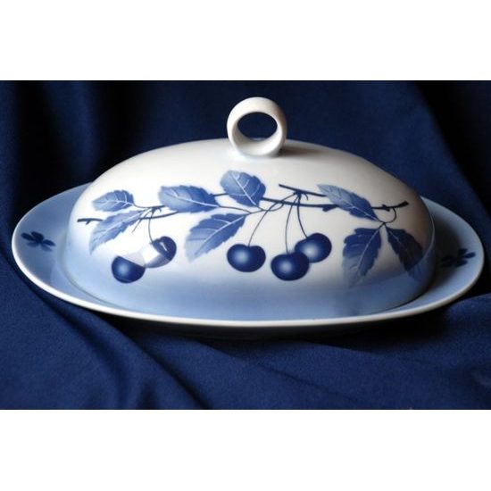 Butter dish oval Cairo 250 g, Thun 1794 Carlsbad porcelain, BLUE CHERRY