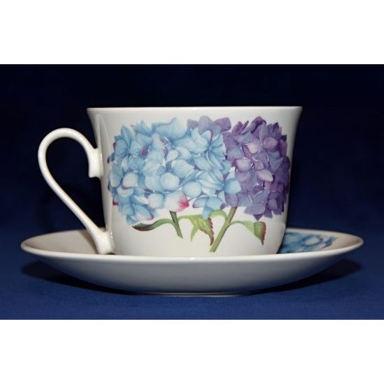 Hydrangea: Cup 420 ml and saucer breakfast, Roy Kirkham, Fine Bone China