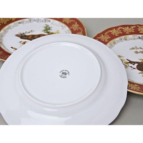 Dinner plate 24 cm, set of 6 pcs., Hunting - ruby red, Carlsbad porcelain