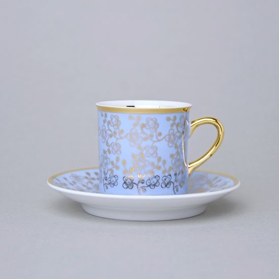 Šálek 100 ml mocca a podšálek 11,5 cm Sabina, vnitřní zlacení, světle modrý, Leander Loučky