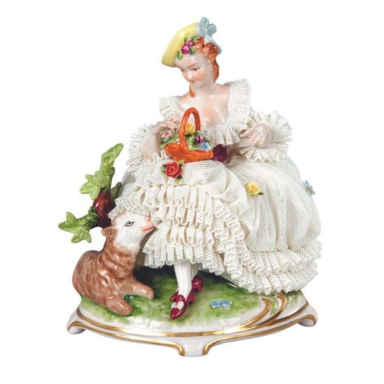 Dívka s kvítím 14 x 8 x 17 cm, Kurt Steiner, Porcelánové figurky Unterweissbacher