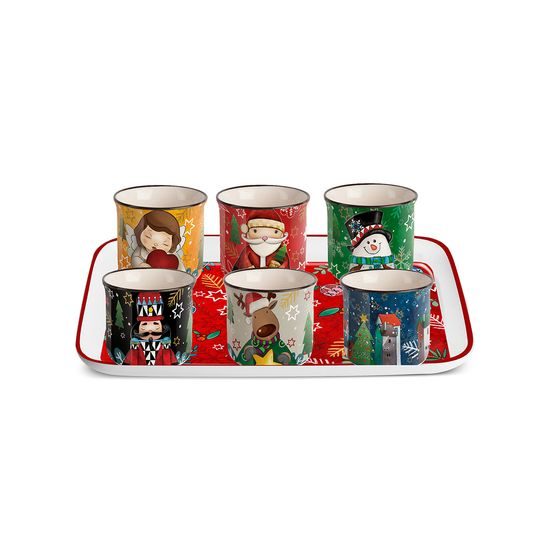 6 espresso shots + platter set, Christmas, new bone china, EGAN