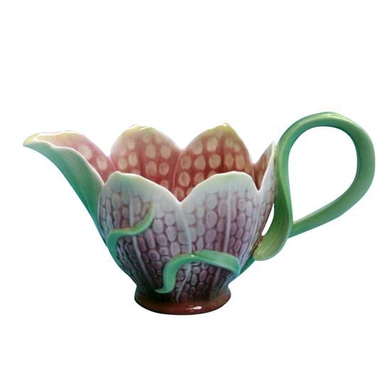 FRITILLARY FLOWER DESIGN SCULPTURED porcelain creamer, FRANZ porcelain