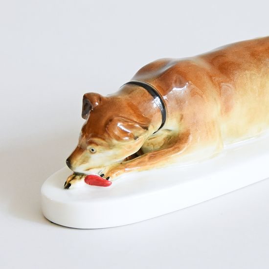 Laying Dog, 18 x 6 x 6 cm, Porcelain Figures Gläserne Porzellanmanufaktur