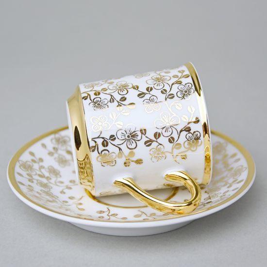 Šálek 100 ml mocca a podšálek 11,5 cm Sabina, vnitřní zlacení, bílý, Leander Loučky