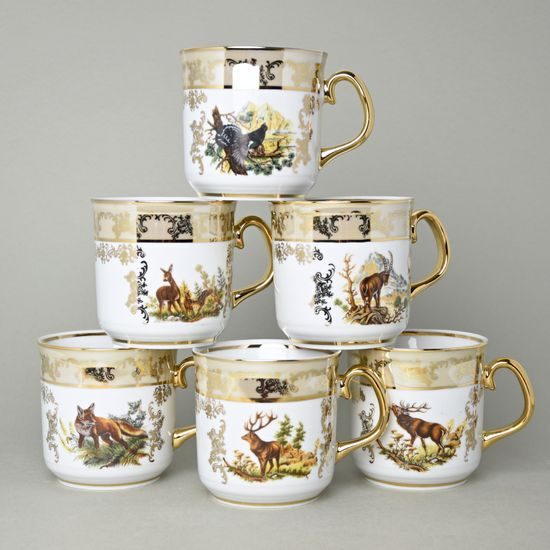 Mug Gustav 0,31 l, Hunting brown plus gold, Carlsbad porcelain