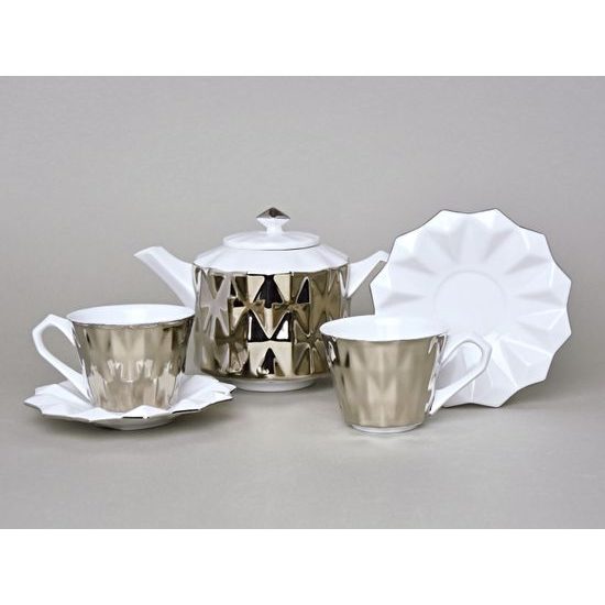 Tea / Coffee Set for 2 pers, Diamond Platinum, Goldfinger Porcelain