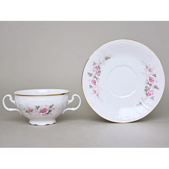 Gold line: Cup and soucer 275 ml / 18 cm, Thun 1794 Carlsbad porcelain, BERNADOTTE roses