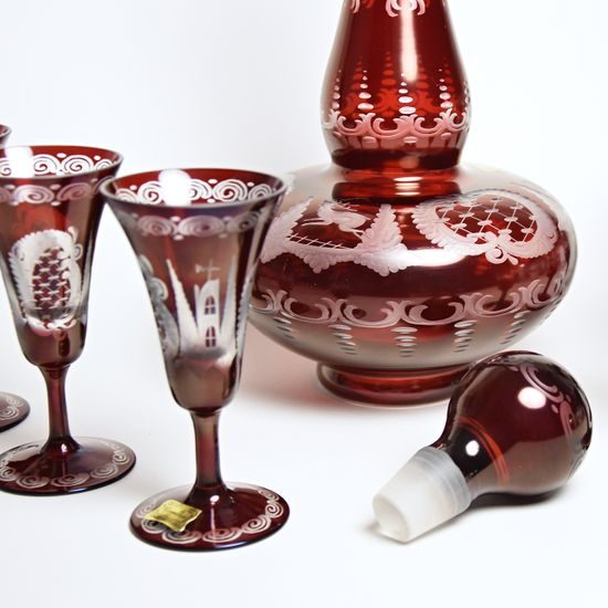 Egermann: Wine or Liqueur Set Red Stain, h: 37 cm, 7 pieces