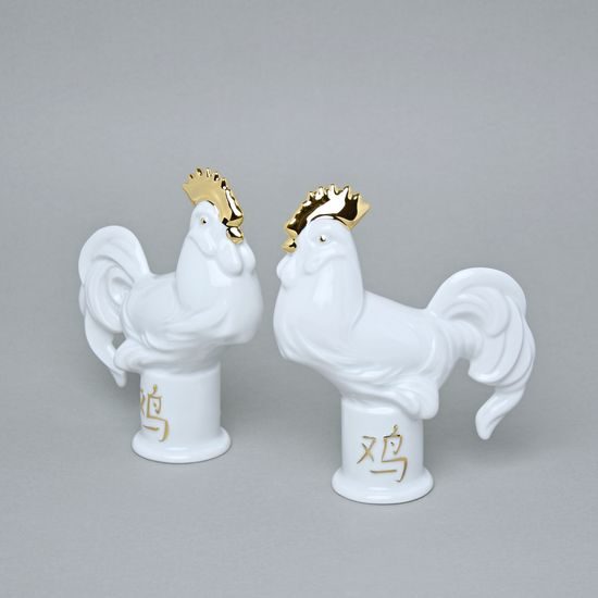 Kohout, 15 x 5 x 12,5 cm, Bílé + zlato, Porcelánové figurky Duchcov