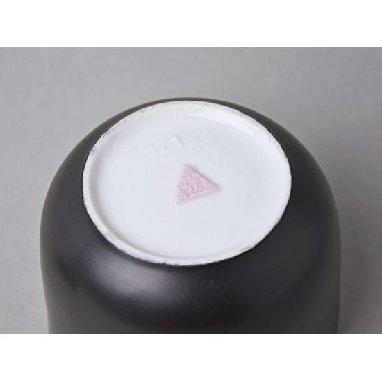 Dóza s růží a zlatou stuhou, 9,5 x 9 cm, Černý fond + zlato, Porcelán Duchcov