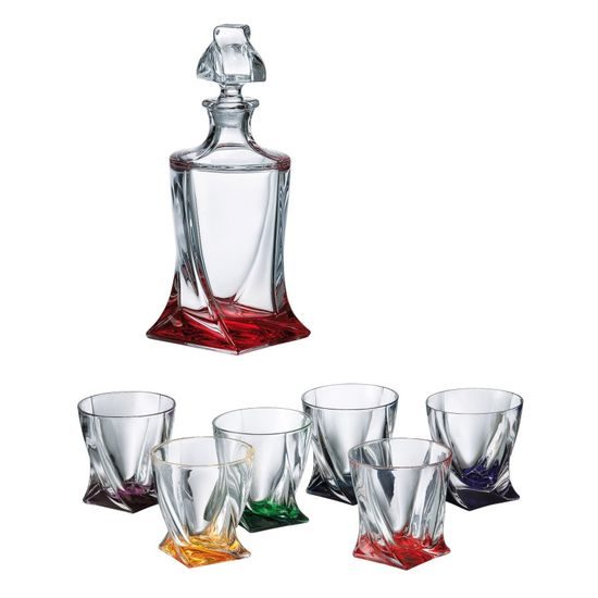 Quadro coloured - Whisky set for 6 pers., 6 pcs., Crystalite Bohemia