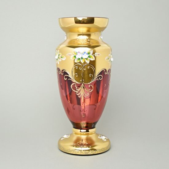 Egermann: Vase Rubin Pink + Enamel 30,5 cm, Crystal Vases Egermann