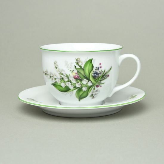 Cup Olga breakfast 400 ml + saucer 19 cm, Lily of the valley, Český porcelán a.s.