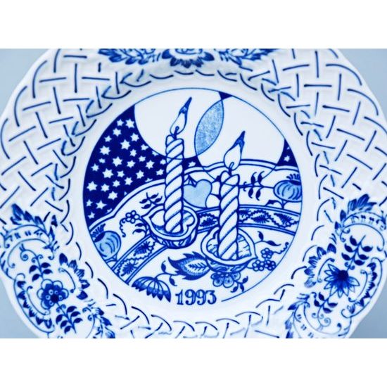 Vánoční / výroční talíř 1993 závěsný 18 cm, reliéfní, Cibulák, originální z Dubí