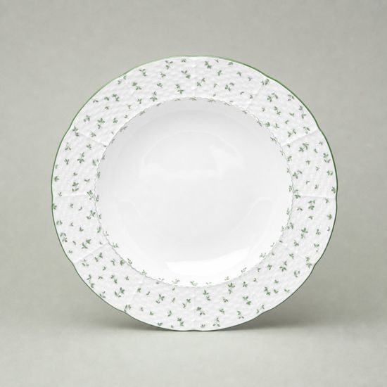 Plate deep 23 cm, Thun 1794, karlovarský porcelán, Natálie green flowers
