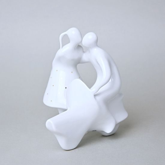 Milenci na skútru 14,5 x 12,5 x 16,5 cm, Bílá + Zlato, Porcelánové figurky Duchcov