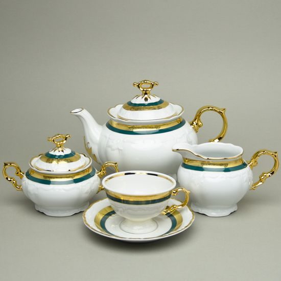 Tea set for 6 pers., Marie Louise 8800501 gold + green, Thun 1794 a.s.
