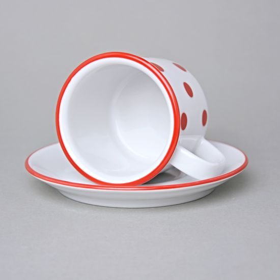 Mug Retro 180 ml smaller + saucer 14 cm, Red dots, G. Benedikt 1882