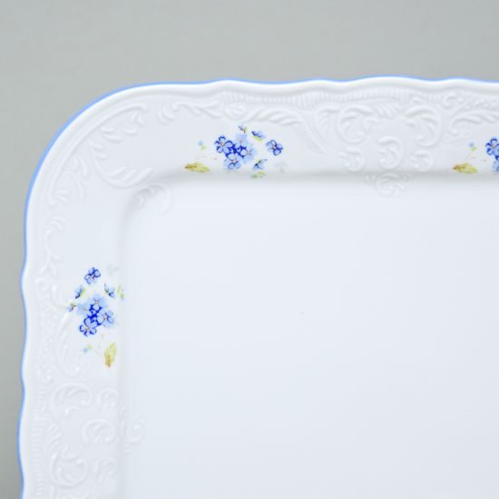 Tray square 26 cm, Thun 1794 Carlsbad porcelain, BERNADOTTE Forget-me-not-flower